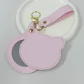 Portable pink PU leather bear-shaped pocket mirror with gold keychain attachment - Bear Head Shape / Pink