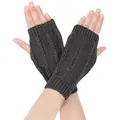 Unisex dunkelgraue fingerlose Strickhandschuhe mit Zopfmuster für die Smartphone-Nutzung - Einheitsgröße / Dunkelgrau
