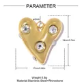 Detailed view of a gold heart pendant with rhinestones and 19mm by 17mm dimensions - Triple Rhinestone Heart Pendant (YK463) / Gold