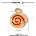 Technical diagram showing 10mm gold spiral pendant measurements and material info - Red Spiral (YK413-2)