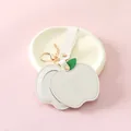 Minimalist apple shaped white PU leather keychain with an integrated compact mirror - Apple Rice White