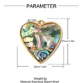 Detalles de dimensiones de un colgante de corazón de nácar con marco de acero inoxidable - YK447 (Corazón Concha de Abalone)