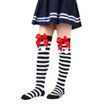 Children's striped Christmas over-the-knee socks with red silk bows and white poms - Children (7-12 Years) / Thin Black White Stripe With Red Pom-pom (5#)