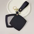 Mini miroir de poche en cuir PU noir porte-clés avec fermoir doré pour sac à main - Carré / Noir