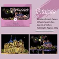 DIY cityscape scratch painting kit A3 size with famous France architectural scenery - France Style / 2 Sheets