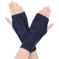 Winter navyblaue Zopfstrick fingerlose Handschuhe für Smartphones, warme Armstulpen aus Acryl - Einheitsgröße / Dunkelblau
