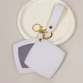 Élégant porte-clés miroir de poche en cuir PU blanc avec matériel doré pour le voyage - Carré / Blanc Cassé