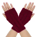 Premium burgundy cable knit fingerless gloves for winter with warm soft acrylic texture - One Size / Burgundy