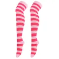 Chaussettes montantes à rayures roses et rose clair pour les fêtes et costumes cosplay - Taille unique / Rayures Larges (46) / Rose Et Rouge Rose