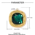 Detail view of square green zircon pendant with 24x26mm dimension markings and specs - Gold (Green Zircon)
