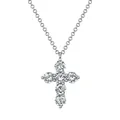 Close-up view of an elegant moissanite cross pendant necklace with brilliant cut gems - K White Style / Silver