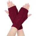 Winterwarme gestrickte fingerlose Handschuhe in Weinrot mit elegantem Zopfmuster Design - Einheitsgröße / Burgunderrot