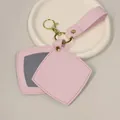 Stylish pink PU leather portable folding makeup mirror keychain with gold hardware - Square / Pink