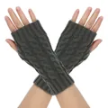 Dark gray winter cable knit fingerless gloves in soft acrylic yarn - One Size / Dark Gray
