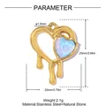 Detailed size parameter diagram of heart-shaped stainless steel pendant with blue stone - Liquid Heart with Light Blue Stone (YK365-2)