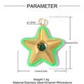 Macro view of stainless steel star charm detailing dimensions, weight and materials used - Green Star (YK414-2)