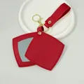 Stylish red PU leather keychain featuring a rotating square portable makeup mirror for women - Square / Red