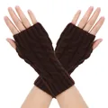 Premium warm dark brown cable-knit fingerless gloves for men and women in winter - One Size / Coffee