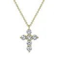 Close-up of elegant gold-toned cross pendant necklace set with six round Moissanite stones - K Yellow Style / Gold