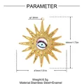 Detail view showing measurements and material of sun eye stainless steel pendant - Evil Eye Sunburst (YK396) / 41x44mm