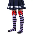 Cute girls purple and black striped over-the-knee socks with red satin bows and pom-poms - Children (7-12 Years) / Purple Black Stripe With Red Pom-pom (11#)