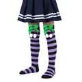 Festive striped purple over-the-knee socks for girls with green bows and white pom-poms - Children (7-12 Years) / Purple Black Stripe With Green Pom-pom (12#)