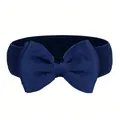 Navy blue elastic waist belt with a large decorative chiffon bow - Navy Blue