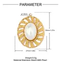 Detailed dimensions of round stainless steel pendant with ABS pearl inlay - Gold (White Pearl)