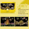 Cityscape scratch art kit featuring fireworks cathedral designs with DIY tools - Fireworks Cathedral / 2 Sheets