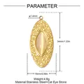 Detailed parameter view of vintage oval stainless steel pendant featuring cat eye stone inlay - Gold Oval Cat Eye Pendant (YK335) - Pendant Only (Without Chain)