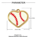 Detailed dimensions of heart shaped baseball enamel pendant in stainless steel, 27mm - Baseball Stitches (YK351)