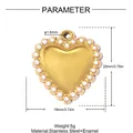 Detailed size parameters of gold heart pendant showing 19mm width and 20mm height - White Enamel Dots Heart (YK366-1)