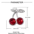 3D cherry pendant dimensions: 22mm x 20mm, made of stainless steel and red glass - Silver Cherry Style (YK322-1)
