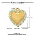 Dimensions détaillées du pendentif cœur en acier inoxydable avec perles en émail turquoise. - Cœur Bordure Perlée Bleu Clair (YK366-2)