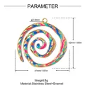 Close-up detail of large stainless steel spiral pendant with colorful enamel dimensions - Enamel Spiral (YK399)