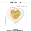 Detail showing measurements of French vintage heart-shaped stainless steel pendant - White Wavy Heart Pendant (YK337-1) - Pendant Only (Without Chain)