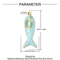 Grafico dimensioni tecniche del ciondolo a pesce in acciaio con pietra occhio di gatto - Pesce Blu Chiaro Grande (YK340-2)
