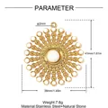 Sun-shaped stainless steel pendant with natural stone inlay size and weight specs - White Pearl Sunburst (YK400-1)