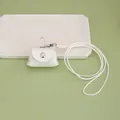 Mini white PU leather coin purse with lanyard for earphone storage, neck pendant style - White