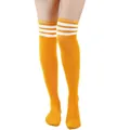 Feloranje overknee kousen met drie witte strepen voor sportieve en schoolse stijlen - Eén maat / Gember met witte strepen