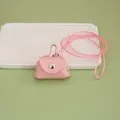Mini pink PU leather coin purse with neck lanyard earphone storage pouch accessory - Pink