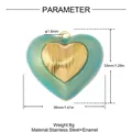 Macro detail view of vintage green heart pendant with dimensions and stainless steel specs - Green Cat Eye Heart Pendant (YK337-3) - Pendant Only (Without Chain)