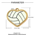 Heart-shaped stainless steel volleyball pendant with enamel detail and measurements - Volleyball (YK355)