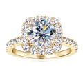 Eleganter 2 Karat Moissanit Ring mit quadratischem Halo, hochwertig 14 Karat vergoldet - US Größe 4 / Klassisches Gold K-Gelb
