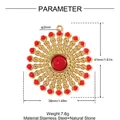 Detailed size specifications for the gold stainless steel red stone sun pendant - Red Sunburst (YK400-3)