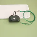 Stylish dark green mini PU leather pouch with neck lanyard for coins or earphones - Green
