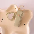 Sage green mini leather lipstick pouch keychain with heart mirror bag charm accessory - Green