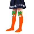 Adorable children's orange over-the-knee Christmas socks with green bows and white pom-poms - Children (7-12 Years) / Solid Orange with Green Pom-pom (28#)
