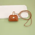 Mini brown PU leather neck pouch with lanyard for earphones or coins - Brown
