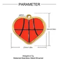 Detailed heart-shaped basketball pendant in stainless steel with size parameters - Basketball (YK356)